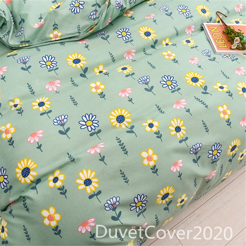 Green Floral Duvet Cover Queenduvet Covers Etsy