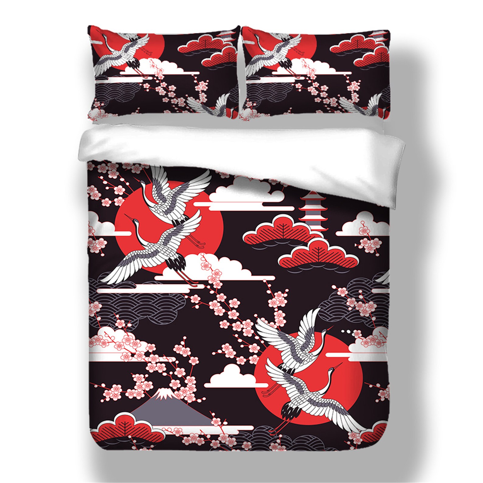 Japanese Duvet Cover Crane Sakura 3D Duvet Cover Queen Twin Etsy