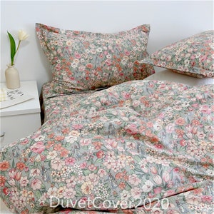 Retro Gray Floral Duvet Cover Queen/Twin/Full/King,Cotton Duvet Covers Set Dorm Bedding Customized,Pillowcase,Fitted Sheet,Quilt Cover