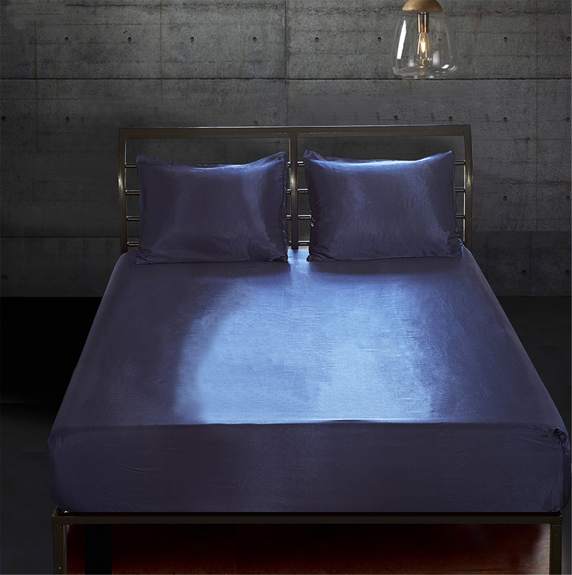 Artificial Silk Fitted Sheet Solid Color Dark Blue Navy Etsy