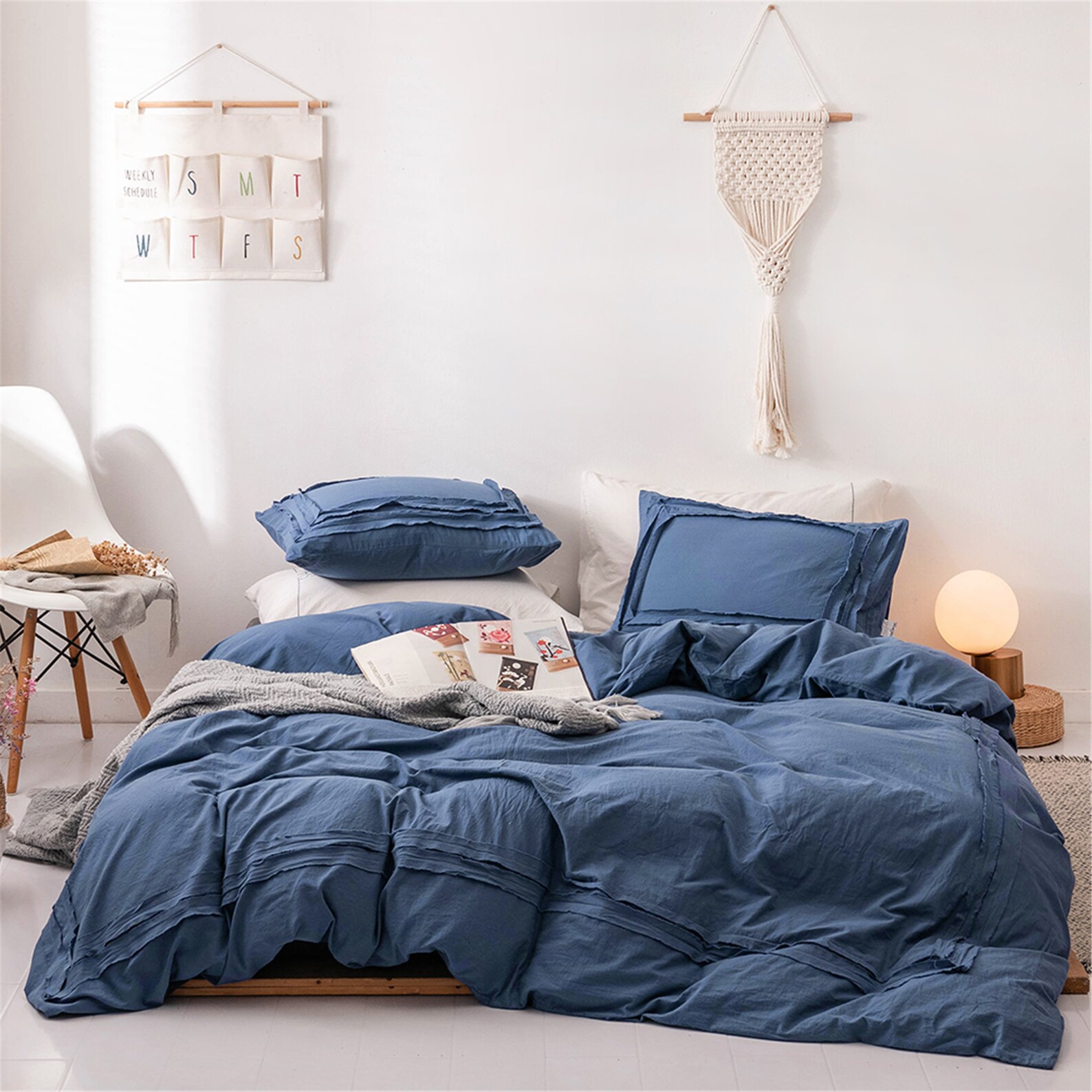 Cotton Solid Navy Duvet Cover Set 3 Pic Soft Concise Duvet Etsy