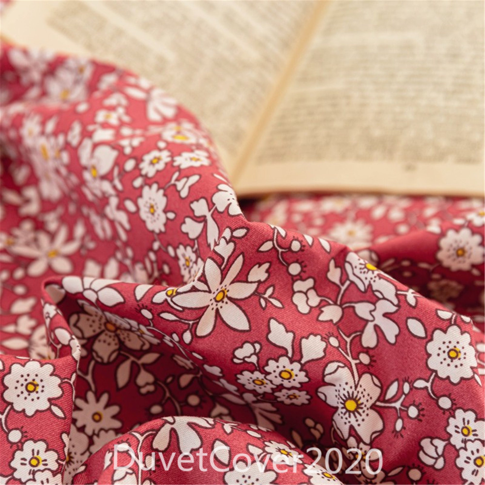 Red Floral Duvet Cover Twin/full/queenbedding Set Etsy