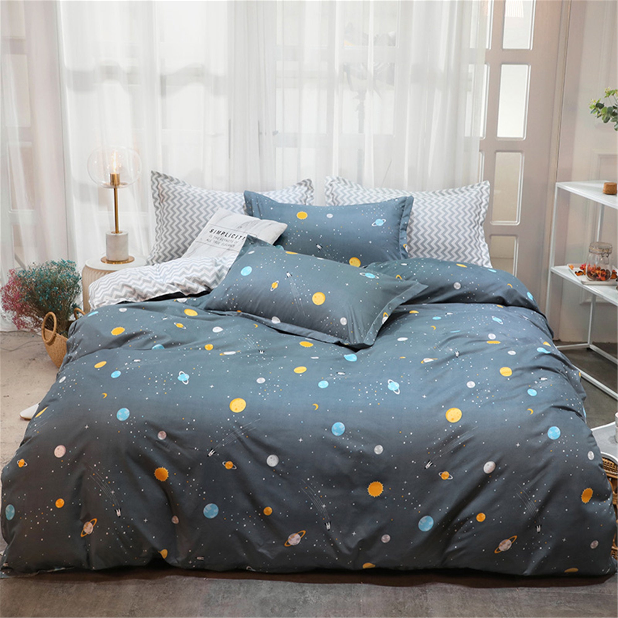 Cool Duvet Covers Outer Space Gray Blue Duvet Cover Twin King Etsy