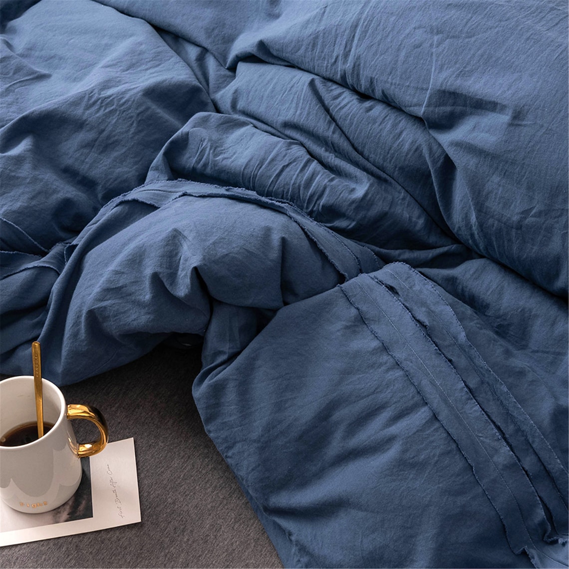 Cotton Solid Navy Duvet Cover Set 3 Pic Soft Concise Duvet Etsy