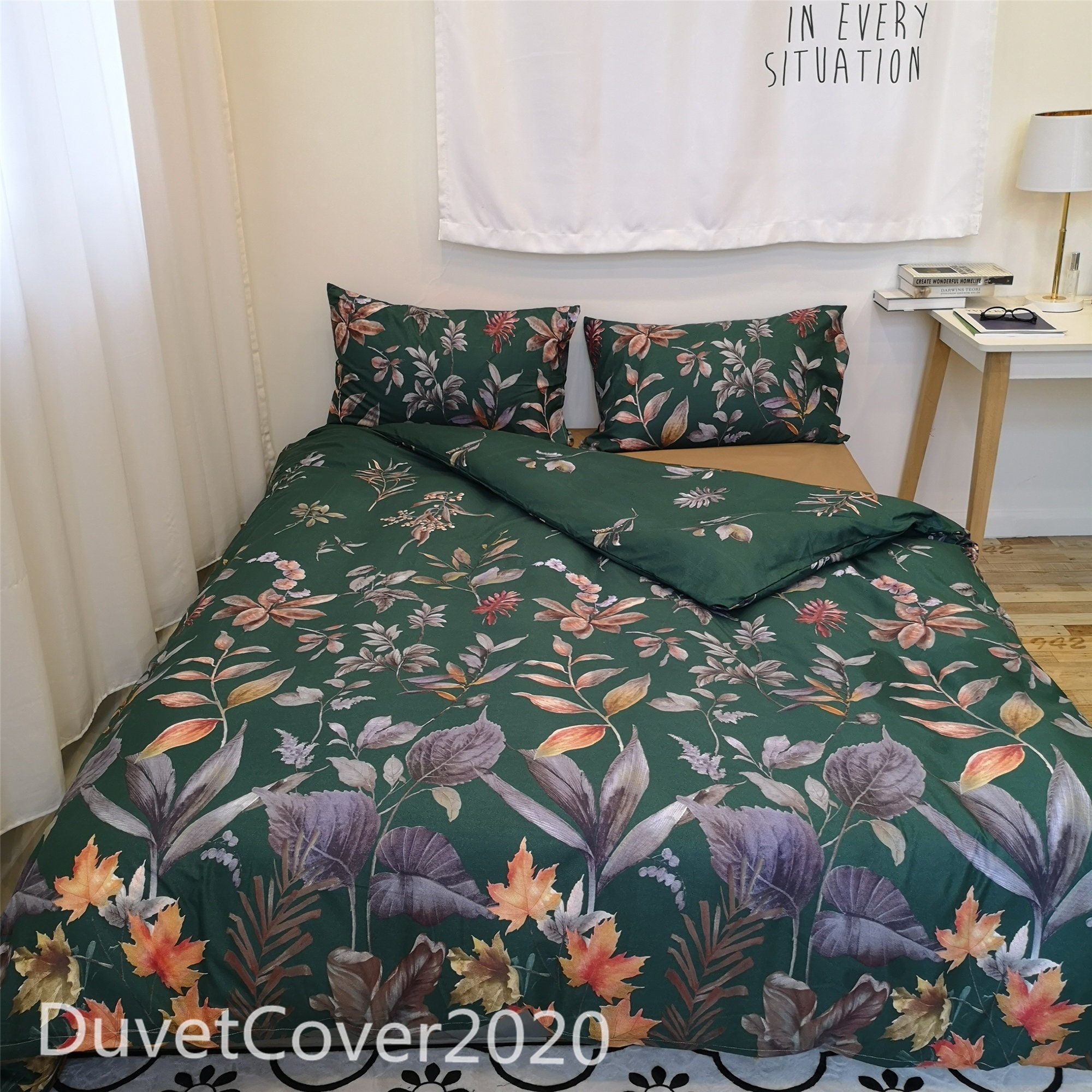 Green Floral Duvet Cover Queen King Twin Double Single Duvet Etsy