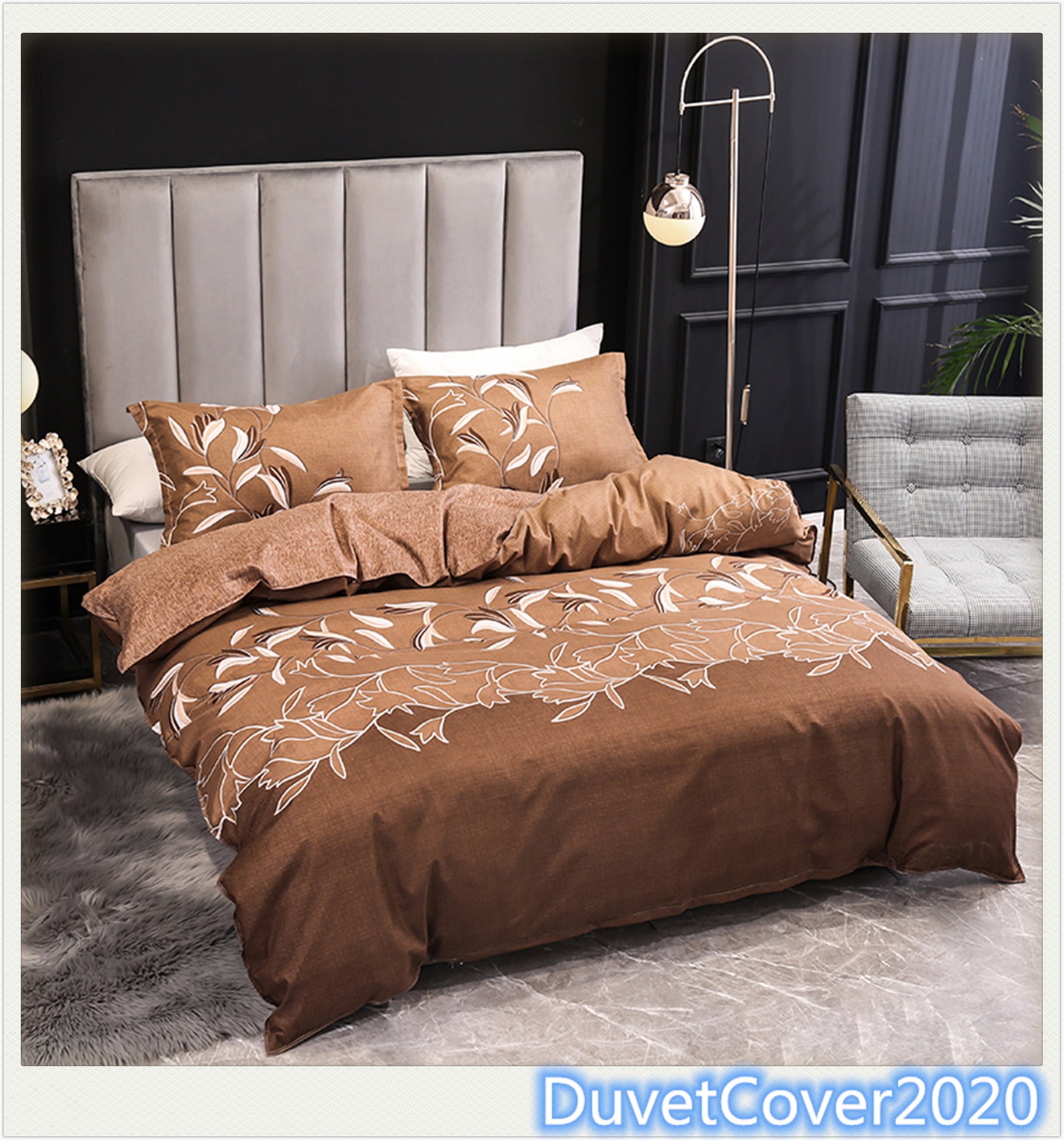 Brown Floral Duvet Cover King Queen Twin Duvet Covers Bedding Etsy