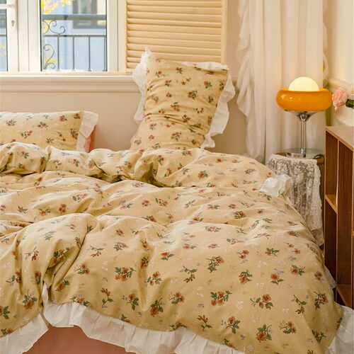 Beige Green Floral Duvet Cover Twin/full/queen/king100 Etsy