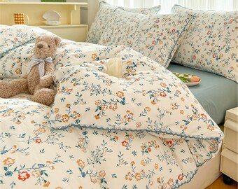 Housse de couette florale Little Flowers Twin/Queen/Full, housses de couette en fil de coton avec 2 taies d'oreiller Queen/Full/Twin, ensemble de literie pour dortoir, housse de couette