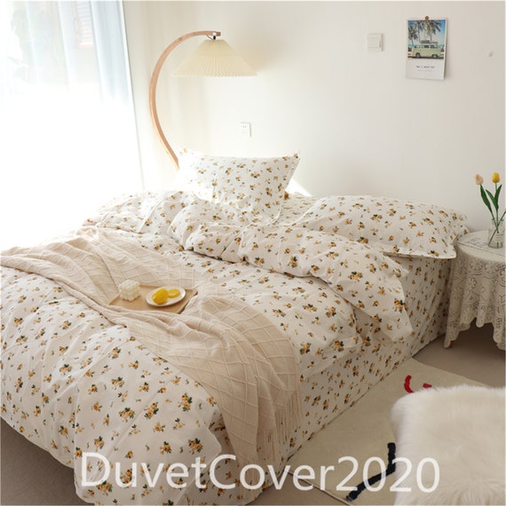 Cotton Cream White Floral Duvet Cover Queen/Full/Twin,Cotton Duvet