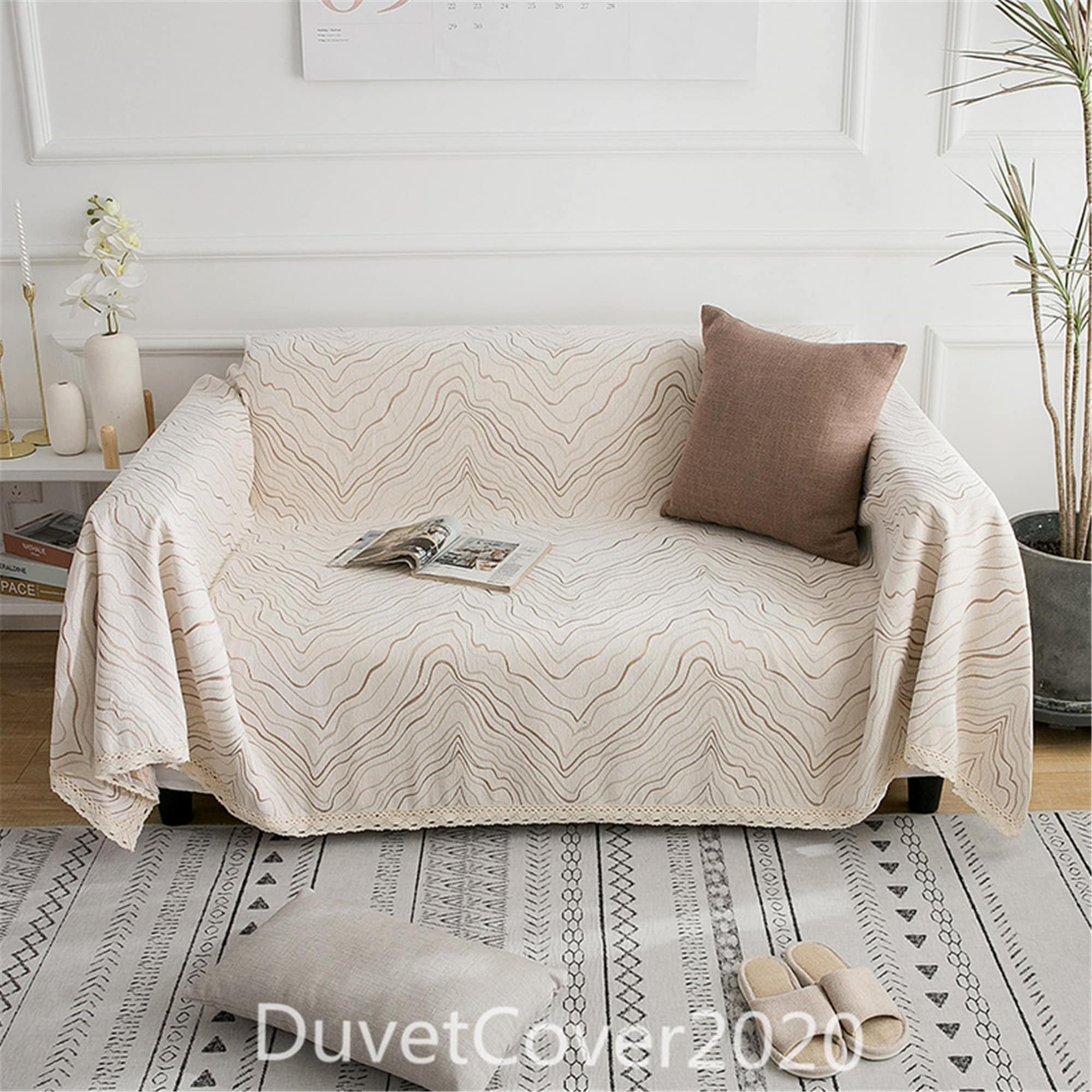 Thicken Chenille Beige Couch Cover With Lace Edge Decorplus Etsy