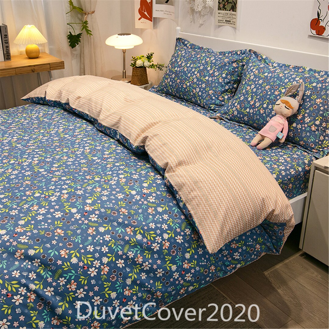 Cotton Navy Duvet Covers Customize Size Floral Duvet Cover Etsy