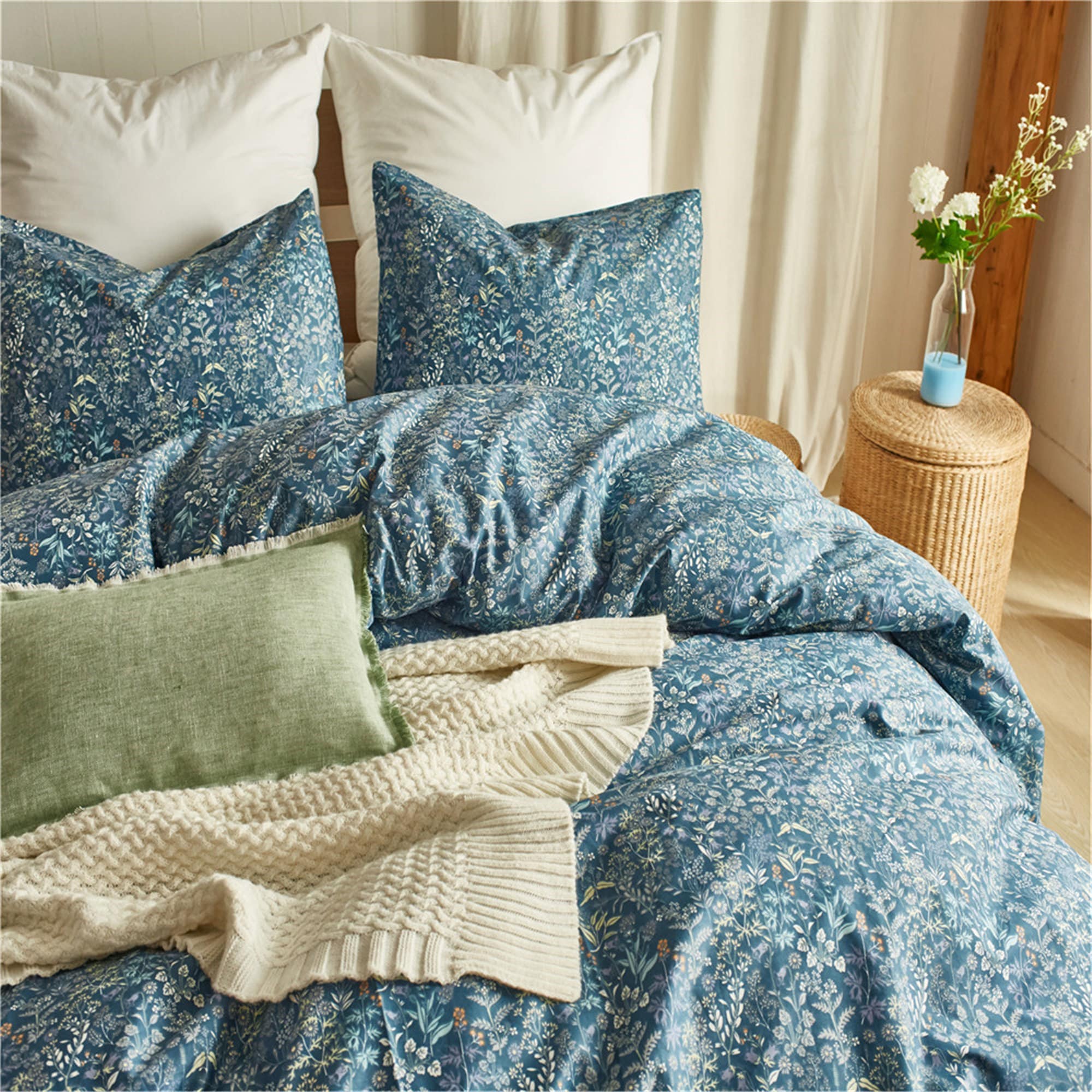 Dark Blue Floral Duvet Cover 100 CottonDuvet Covers Twin Etsy