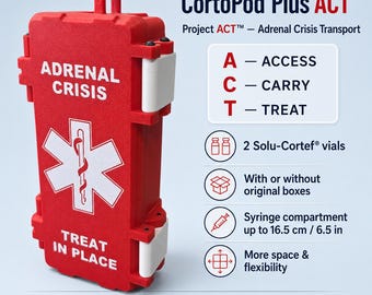 CortoPod Plus ACT™ | Hydrocortisone Sodium Succinate Emergency Injection Kit Case | 2 Vials + 16.5 cm Syringe
