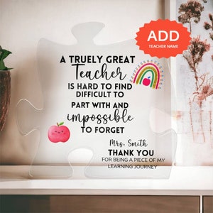 Thank You Teacher Personalized Gift For Teacher Puzzle Shaped Acrylic Plaque, Graduation Gifts, Personalized Teacher Appreciation Gift
