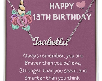 13th Birthday Girl Custom Personalized Name Necklace Official Teenager Thirteenth Birthday Necklace Gift For 13 Year Old Girl With Card