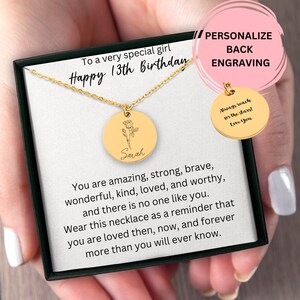Personalized 13th Birthday Name Necklace With Birth Flower, Birth Month One Of A Kind Jewelry Minimalist Handmade Gift, Thirteenth Birthday