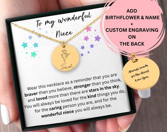 Birth Flower Necklace For Niece From Aunt, Christmas Gift For Niece, Niece Birthday Gift, Niece Personalized Jewelry Message Card From Aunt