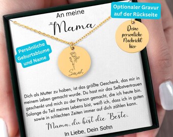 Muttertagsgeschenk Mama, Geschenk An Meine Mama Von Sohn, Personalisiertes Geschenk Zum Muttertag, Geburtsblume Kette Mit Namen