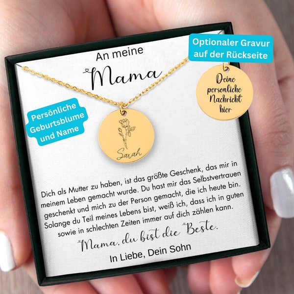 Muttertagsgeschenk Mama, Geschenk An Meine Mama Von Sohn, Personalisiertes Geschenk Zum Muttertag, Geburtsblume Kette Mit Namen