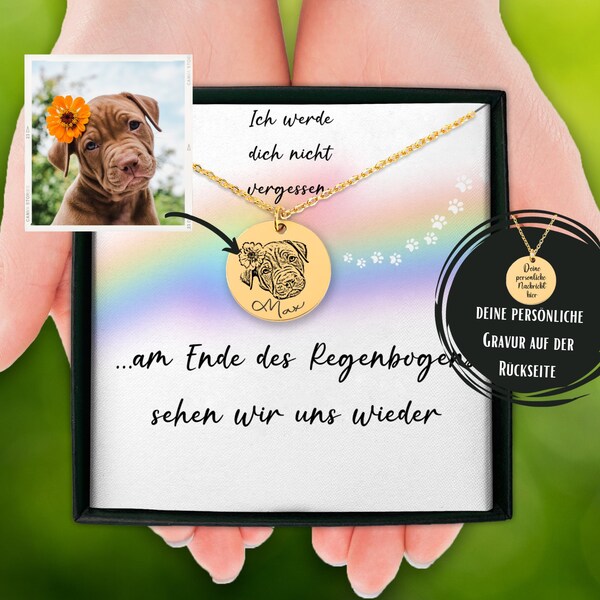 Personalisierte Halskette Hund Portrait, Foto Kette Erinnerung An Hund Hunde Trauer, Regenbogenbrücke, Andenken Mit Persönlicher Gravur