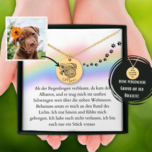 Personalisierte Halskette Hund Portrait, Geschenk Für Freundin Die Hund Verloren Hat,Geschenk Freundin Trauer Hund Kette Mit Gravur Haustier