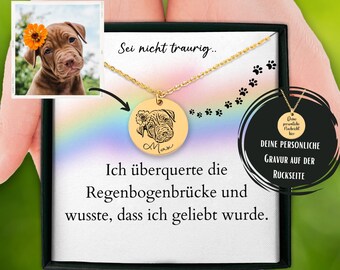 Personalisierte Halskette Hund Portrait, Foto Kette Erinnerung An Hund Hunde Trauer, Geschenk Freundin Trauer Hund Kette Mit Gravur Haustier