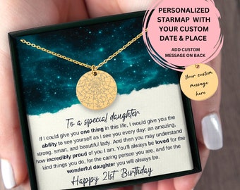 21st Birthday Gift For Daughter, Personalized 21st Birthday Gift For Daughter, Custom Star Map By Date Necklace, 21st Birthday Gift For Her