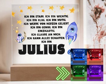Schulkind 2023 Personalisiertes Geschenk Zum Schulanfang, Mutmacher Junge, Kinderzimmer Dekoration LED Poster, Geschenk Einschulung Junge