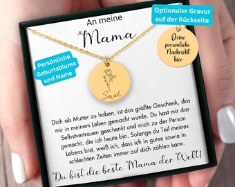 Muttertagsgeschenk Mama, Geschenk An Mama, Geburtsblumenkette Mama, Personalisiertes Geschenk Zum Muttertag, Beste Mama Der Welt