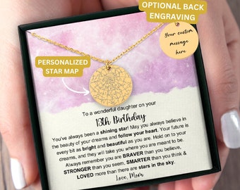 13th Birthday Custom Star Map Necklace, Engraved Personalized Night Sky 13th Birthday Gift For Her, 13th Birthday For Daughter, 13th Jewelry