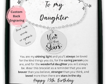 To My Daughter 15th Birthday Gift Personalized Bracelet, Custom 15th Birthday Bracelet, 15 Year Old Birthday Gift From Mom, Girl 15 Birthday