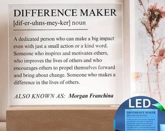 Plaque pour créateur de différence, cadeau personnalisé pour un leader, cadeau travailleur social, cadeau mentor, cadeau entraîneur, conférencier inspirant
