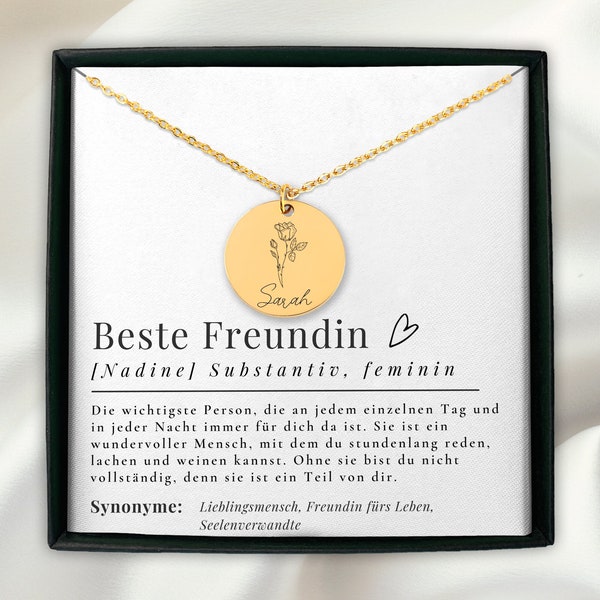 Beste Freundin Definition, Herzensmensch, Beste Freundinnen , Geburstblume Personalisierte Halskette Freundin Geschenk, Lieblingsmensch