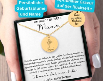 Zum Muttertag Geschenk An Mama, Personalisiertes Geschenk Geburtsblume Mit Name Halskette An Mama, Geschenk Mama Geburtstag, Danke Mama