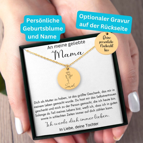 Zum Muttertag Geschenk An Mama, Personalisiertes Geschenk Geburtsblume Mit Name Halskette An Mama, Geschenk Mama Geburtstag, Danke Mama