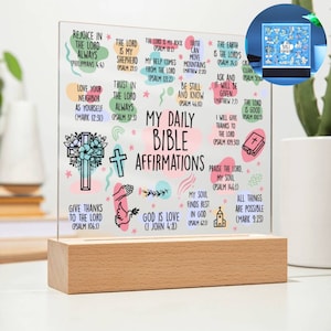 Acrílico de afirmación bíblica con LED, oración diaria, aliento de Dios, don cristiano para mujeres, regalo de afirmación diaria, versículo bíblico diario