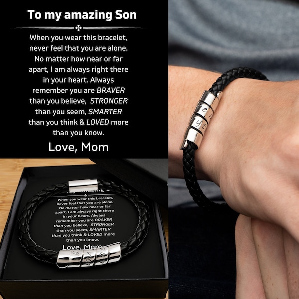 Son Bracelet To My Amazing Son, Son Leather Bracelet From Mom, Mother To Son Birthday Gift, Sentimental Son Gift, Son Keepsake Gift From Mom