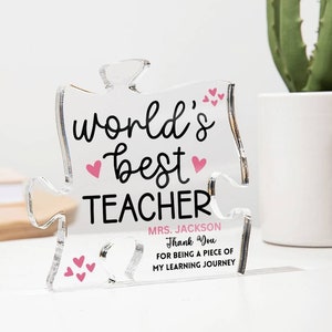Lehrer personalisiert Puzzle Acryl Plakette Geschenk, Danke Geschenk für Lehrer, Weltbestes Lehrer Wertschätzung Geschenk, Lehrer Geschenkideen