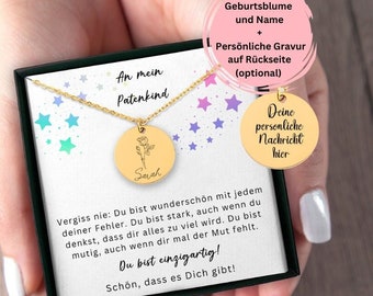 An Mein Patenkind Geschenk, Patenkind Patin Personalisierte Halskette Geburtsblume Mit Namen, Halskette Mit Gravur, Geburtstag Weihnachten