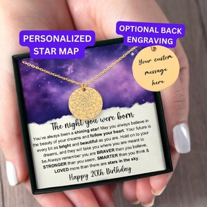 20th Birthday Gift Personalized Star Map Necklace, Gift 20th Birthday Girl, 20th Birthday Gift For Daughter, Granddaughter, Niece Turning 20