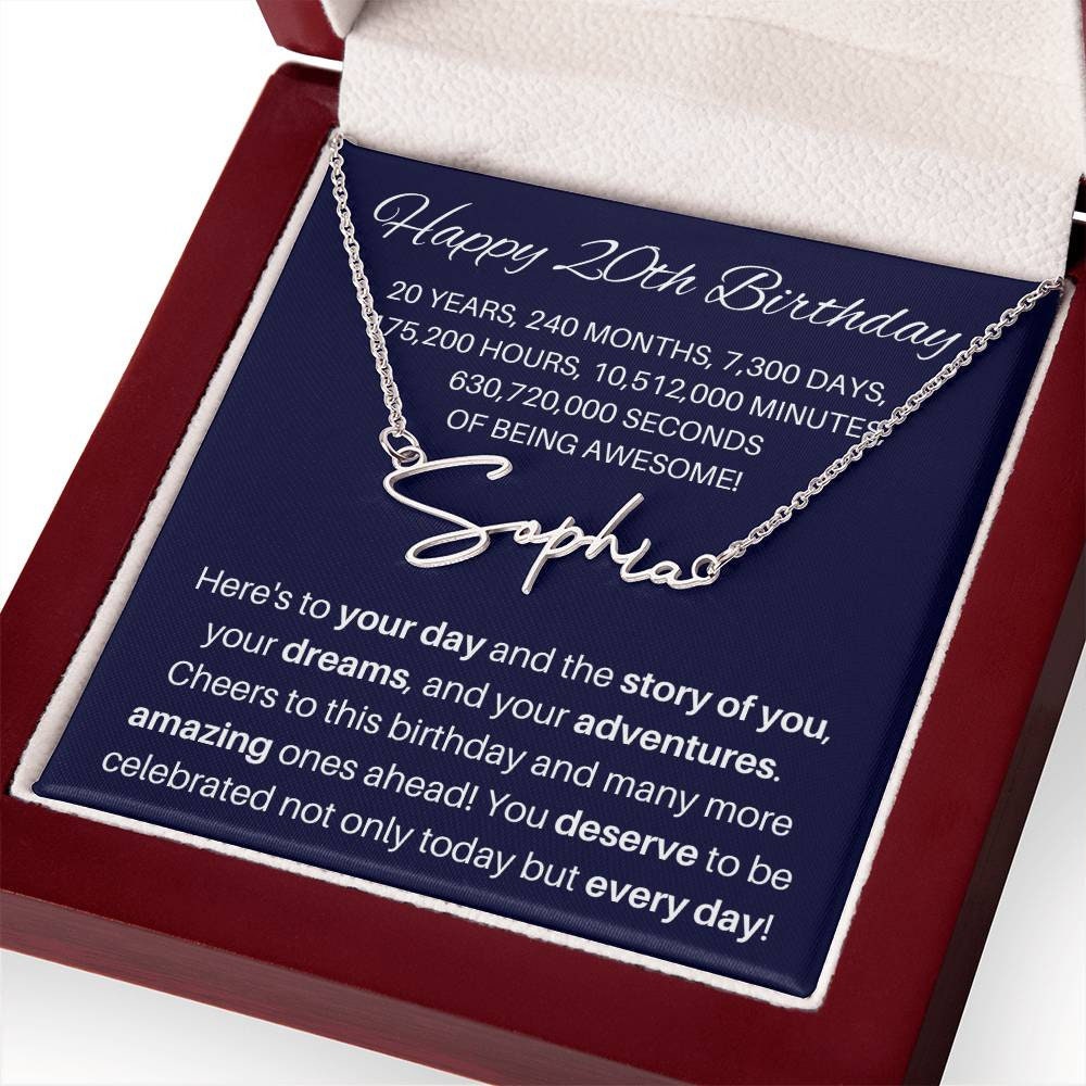 20th Birthday Custom Signature Name Necklace, 20th Birthday Gift for ...