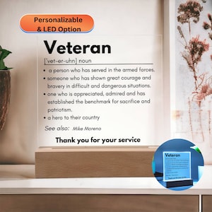 Regalo de veterano, veterano de las fuerzas armadas, impresión de definición de veterano, regalo del día del veterano, regalo de veterano personalizado, placa de signo de veterano personalizada