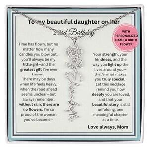 Cadeau du 23e anniversaire de la fille de maman, collier de fleurs de naissance avec carte, bijoux sentimentaux pour elle, cadeau de collier prénom personnalisé