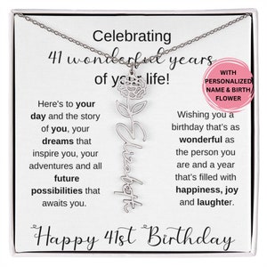 41st Birthday Gift For Women, 41st Birthday Birth Month Flower Necklace, 41st Personalized  Gift For Her, 41st Birthday Name Necklace