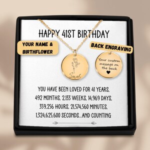 41st Birthday Gift for Her Birth Flower Name Necklace, 41 Birthday Gift For Her, Personalized 41st Birthday Gift Box Personalized Gift