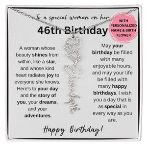 46th Birthday Birth Month Flower Necklace, 46th Birthday Name Necklace Gift, 46th Birthday Gift For Her, Sterling Silver Jewelry Gift 46th