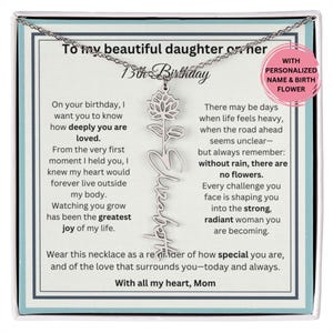 13.Geburtstagsgeschenk für Tochter von Mama, Geburtsblumenhalskette mit Nachrichtenkarte, 13.Geburtstagsschmuck, Teen Girl Geschenkidee von Mama