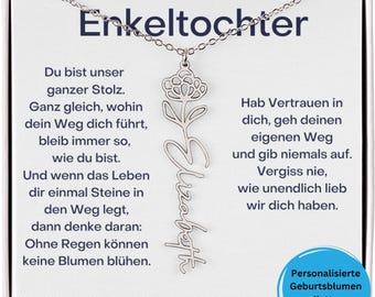 Geburtsblume Namenskette, Geschenk von Oma und Opa, Personalisierte Kette mit Name, Geschenk für Enkeltochter