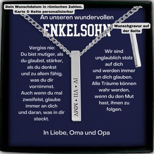 Für unseren Enkelsohn Geschenk Kette mit römischen Zahlen, Datum Gravur Schmuck, emotionales Geschenk Enkelsohn, Erinnerung für immer