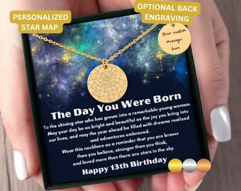 13th Birthday Gift With Custom Star Map And Date, Night You Were Born, Thirteenth Birthday, 13th Birthday Necklace For Her, Daughter Bday 13